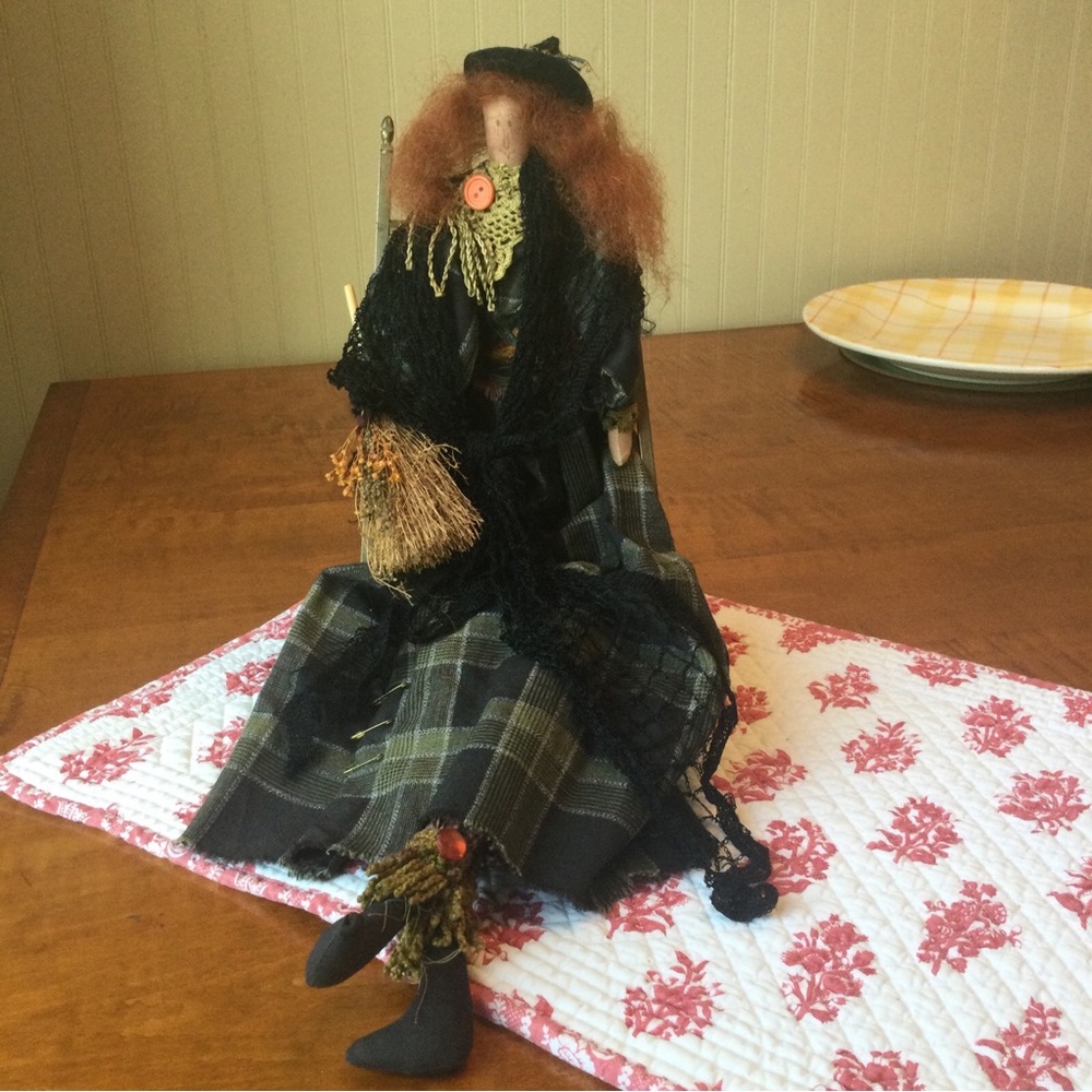 Witch Handcrafted clothes hair and broom Sharon Andrew inspired 21” Tall